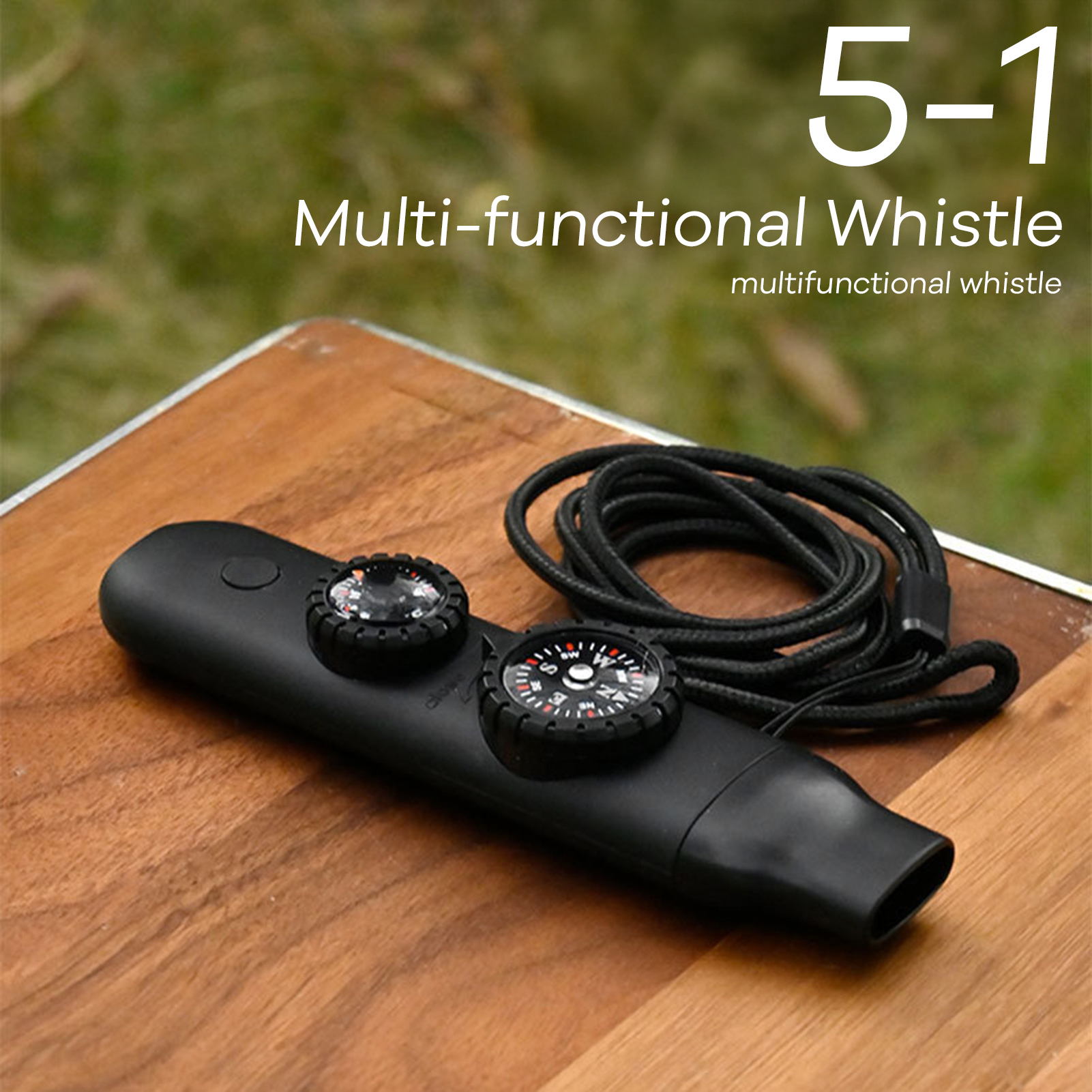 Compass Keychain Mini - 7-in-1 Survival Whistle with LED Light